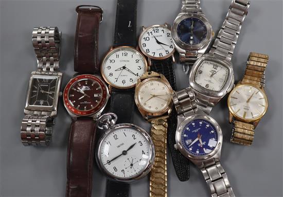 A small group of assorted gentlemans wrist watches including Citron and Jeep.